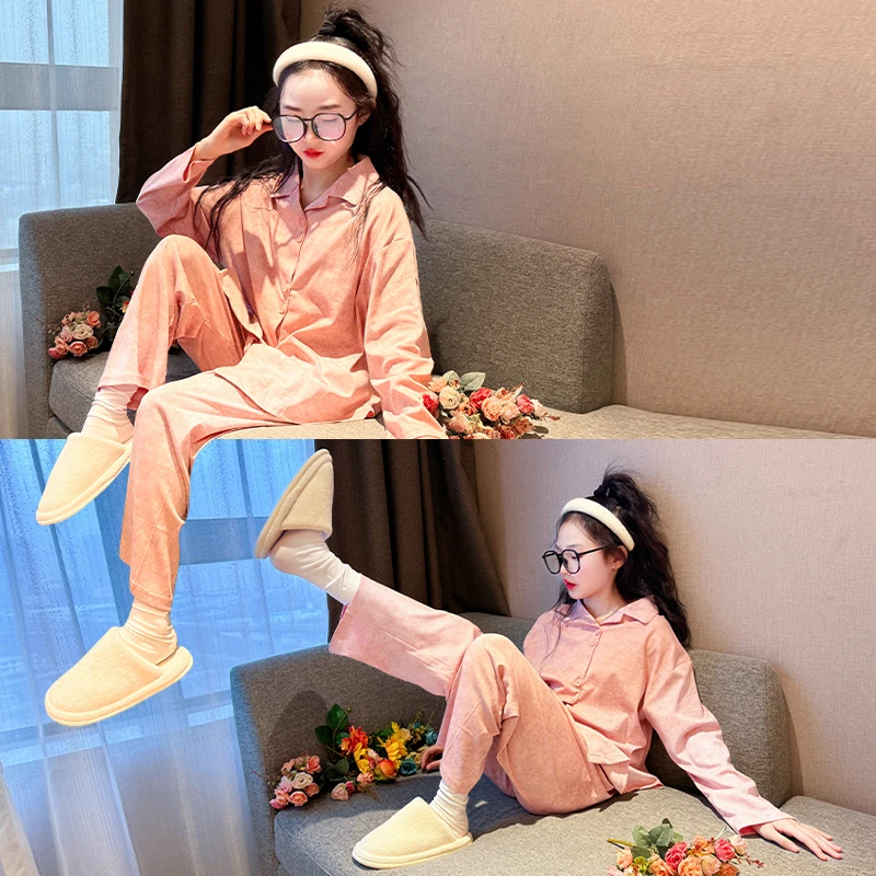 睡衣儿童女2025新款女童冬装洋气纯棉长袖家居服女孩网红居家套装