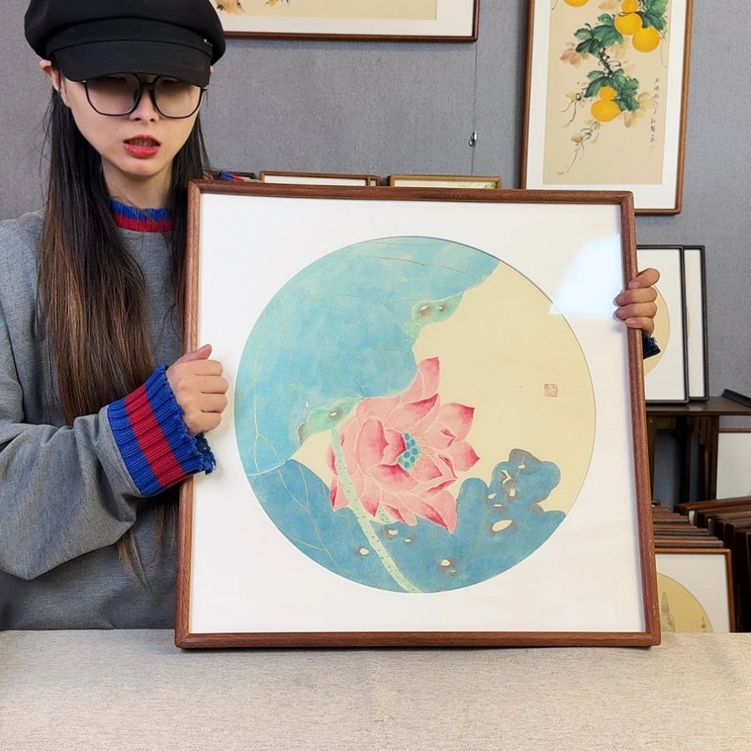 国画纯手绘，纯手写带框尺寸：53×53厘米