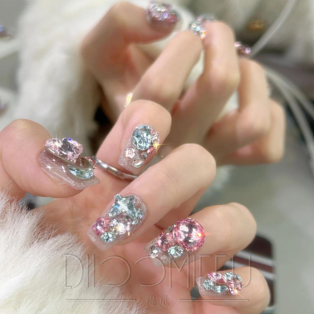 【甜觅觅】缇觅轻奢设计满钻全华子钻纯手工可拆卸式穿戴甲