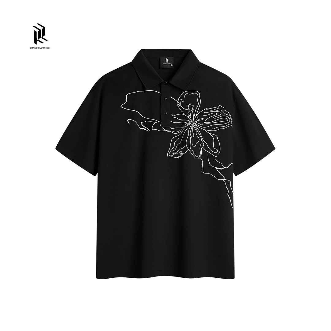 『仲夏晚樱 花繁叶茂』夏季原创线条百搭短袖T恤透气POLO衫男w10