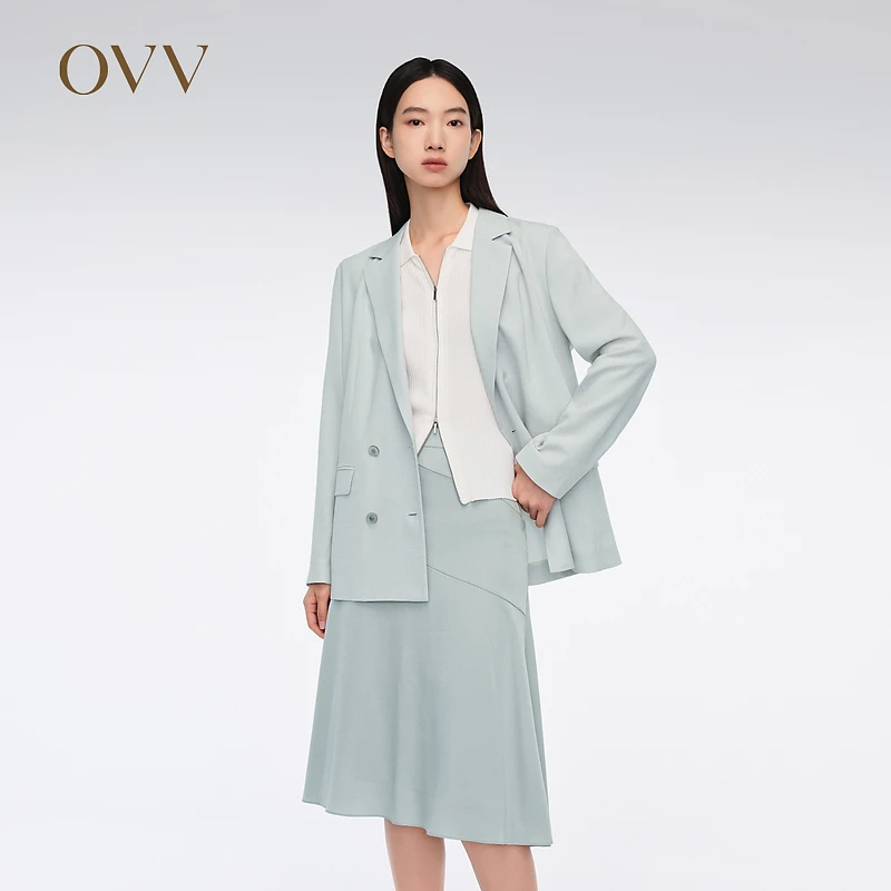 OVV春夏新款女装经典双排扣平驳领西服外套GWXAJ14007A