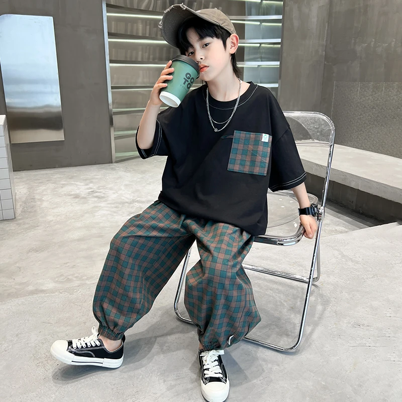 男童夏装套装2025新款夏季酷帅男孩中大童儿童炸街洋气短袖两件套