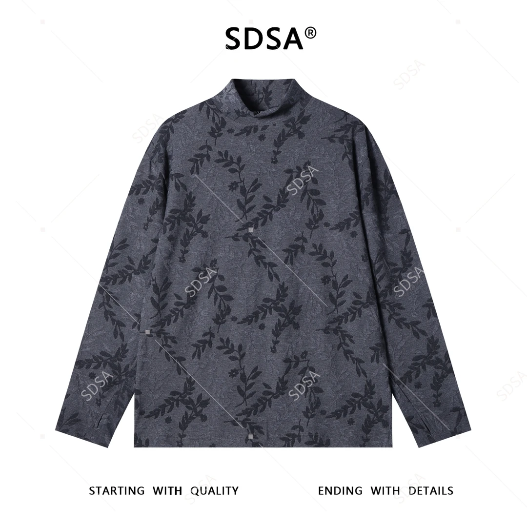 SDSA男士秋冬新款痞帅男装时尚简约暗纹提花半高领长袖T恤百搭潮
