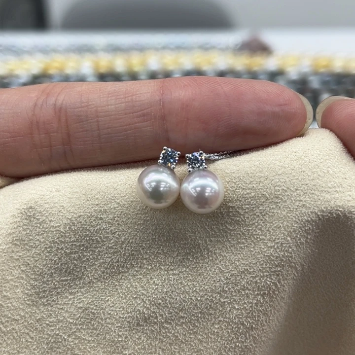 银S925镶嵌耳饰海水珍珠7-8m 48号