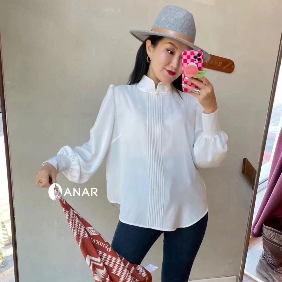 ANAR原创设计民族元素百搭宽松打底时尚长袖纯色衬衫