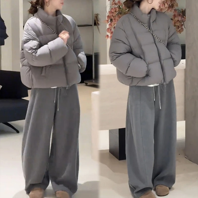 冬季时尚灰色棉袄女ins风加厚保暖立领棉衣外套小个子高级感棉服