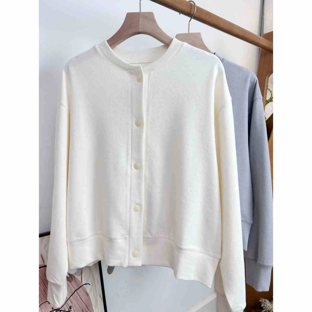 苏小姐出品 力荐！篙支精梳棉！骨感挺括 圆领排扣显瘦长袖外套上衣