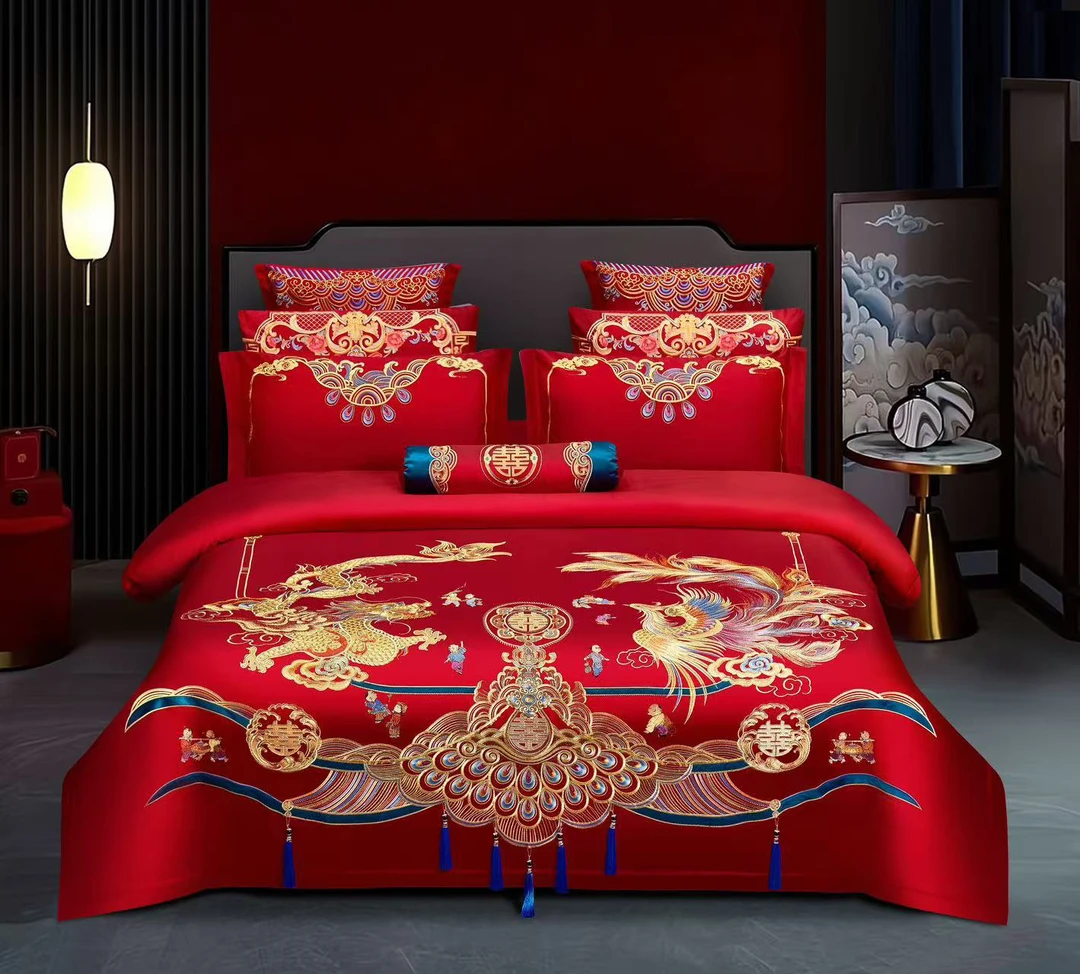 【龙凤百子】四件套床上用品婚房刺绣婚庆四件套大红色结婚床单被套