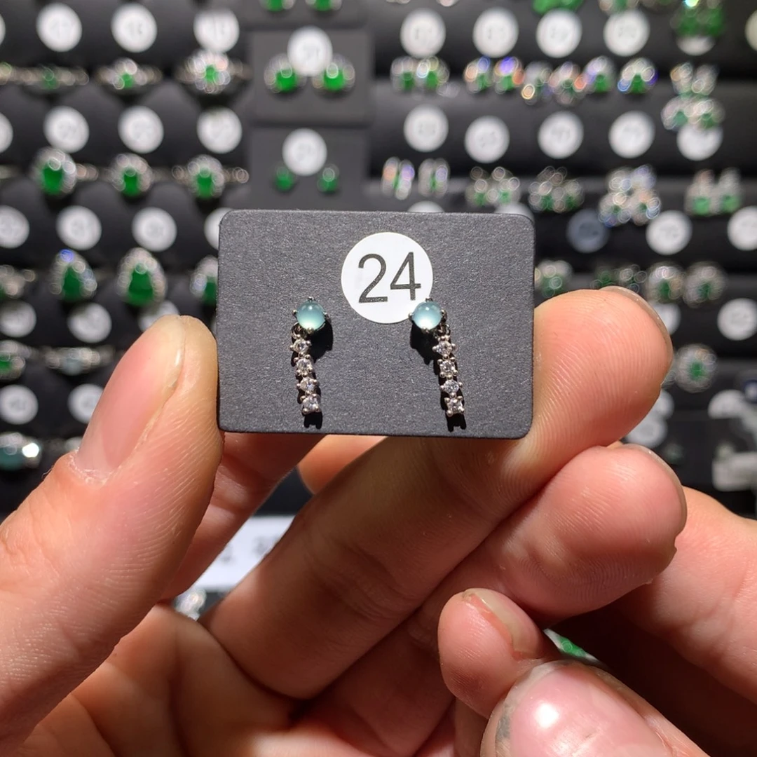 翡翠银S925镶嵌耳饰