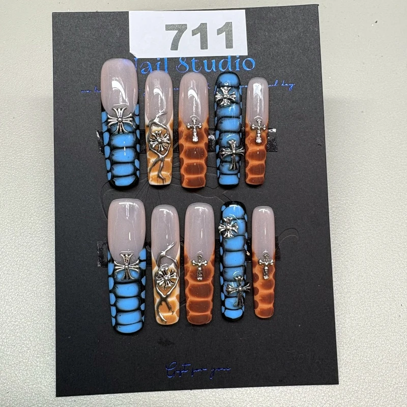 （编号711） 纯手工穿戴甲欧美辣妹甜酷高级奢华重工加长款美甲可拆