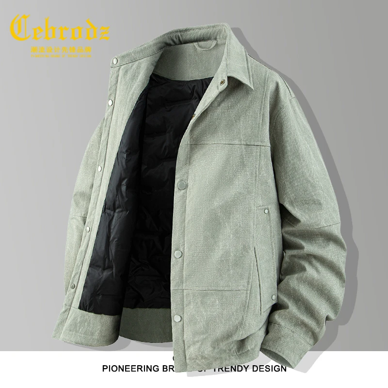 法国Cebrodz羽绒服男士冬季新款加绒加厚工装夹克防风保暖外套男