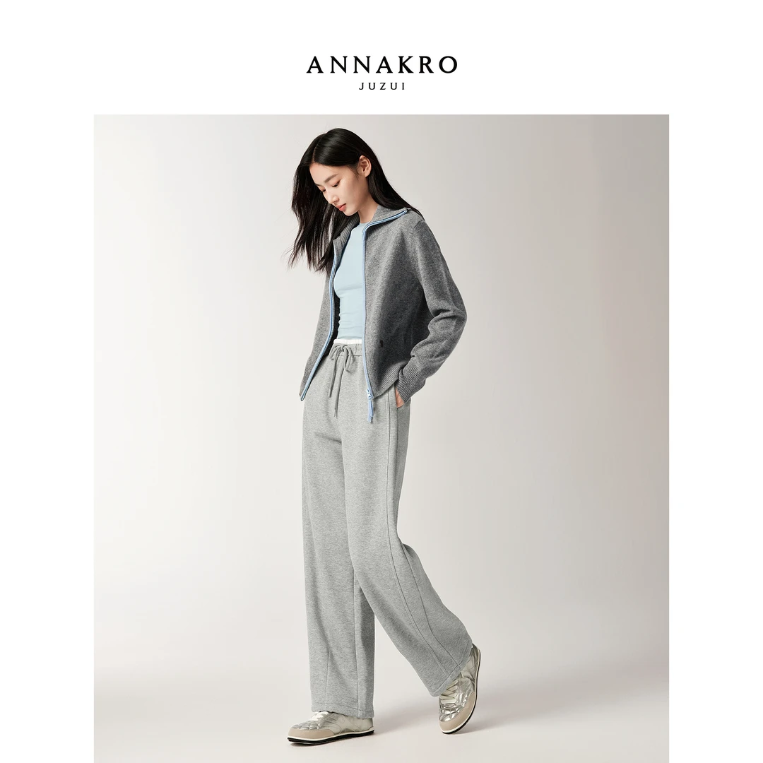 【羊羊专属】玖姿·安娜蔻KWFD30606撞色翻领羊毛针织毛衫女2025新款