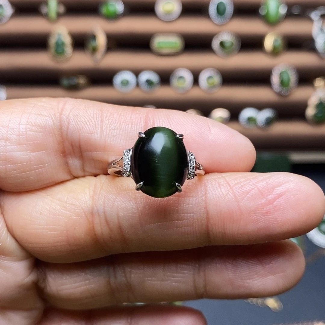 吊坠(不含链)银S925镶嵌和田玉（碧玉）戒指