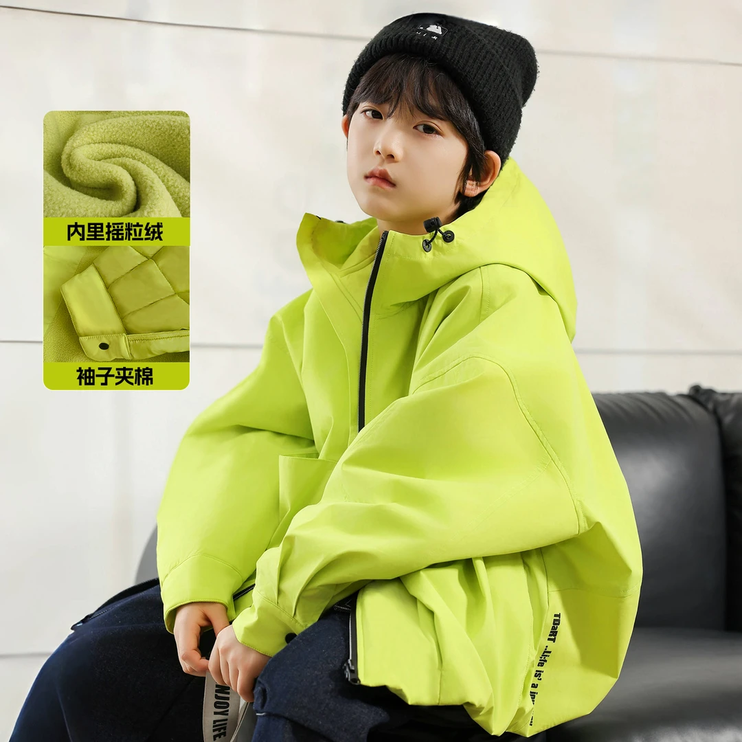 2025儿童中大童夹棉外套秋冬款男童新款摇粒绒潮酷亮色户外旅行