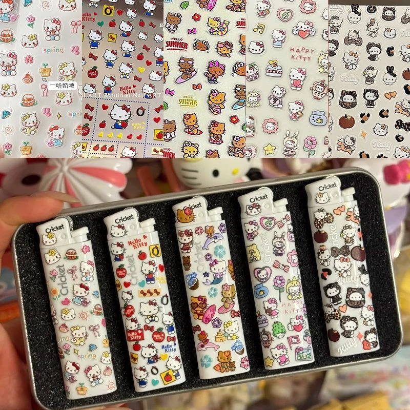 夏日新款草蜢打火机diy贴纸三丽鸥全套kitty凯蒂美甲草蜢diy贴纸