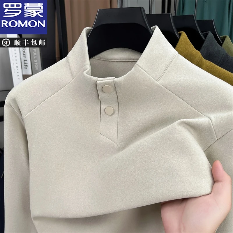 罗蒙德绒半高领卫衣男士秋冬季新款长袖t恤双面绒保暖内搭打底衫