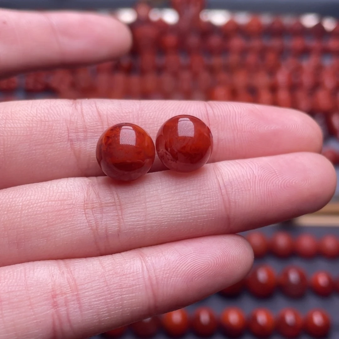 南红玛瑙未镶嵌其他W10.5原矿瓦西妖火焰纹圆珠一对