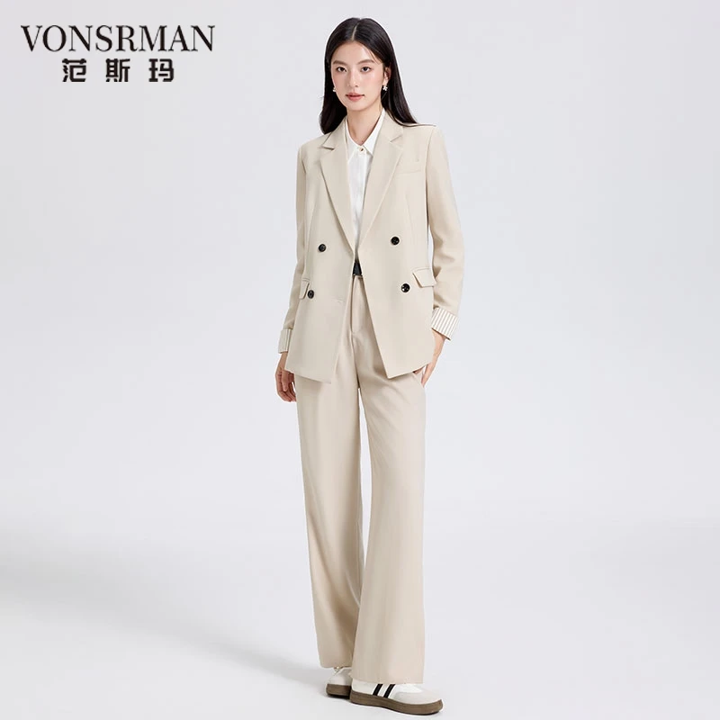 米白色西装套装女2025新款春秋高级感气质女神范通勤面试职业正装