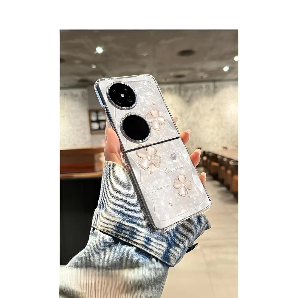 翻盖适用华为pocket2手机壳新款HW白四叶草p60pocket防摔折叠屏