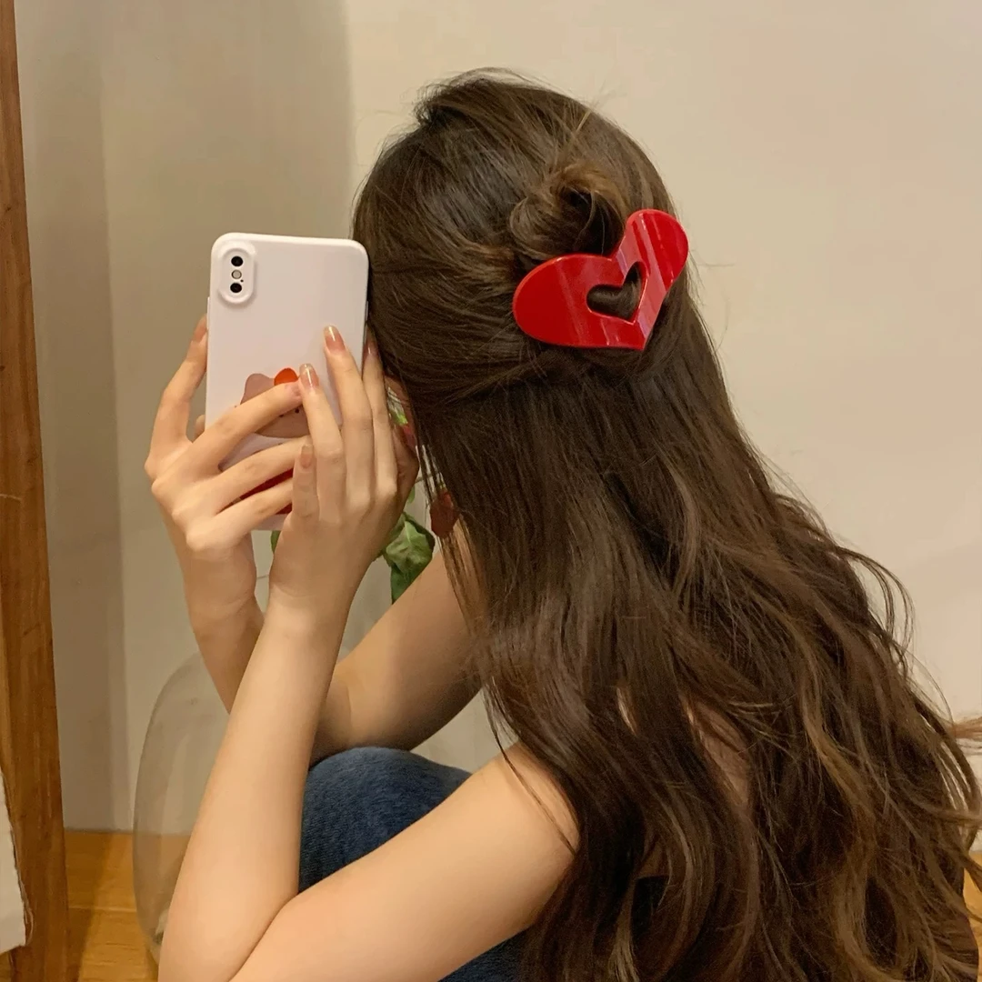 百搭镂空爱心扁平鸭嘴抓夹女发夹后脑勺发卡头饰发饰