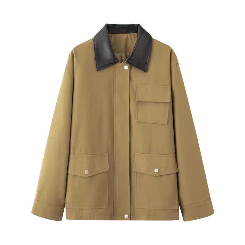SF0071诗系列2024新款撞色领大口袋风衣外套