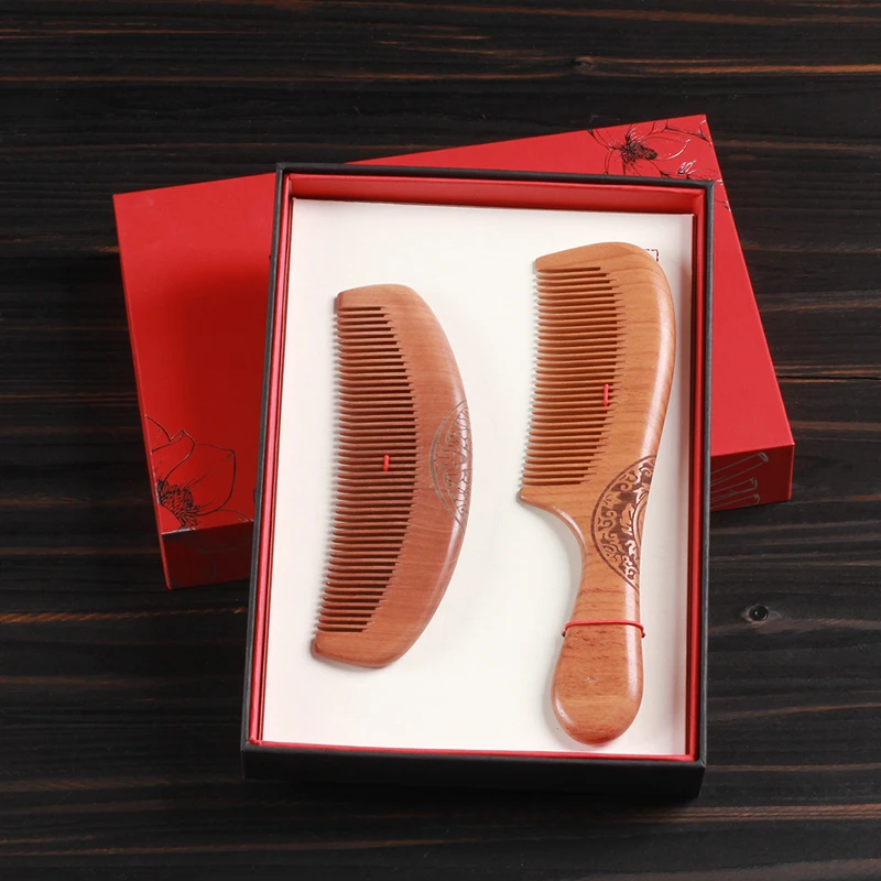 胡氏老桃木对梳礼盒 家用梳加厚送人自用