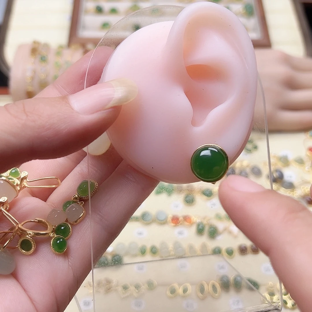 和田玉银S925镶嵌耳饰