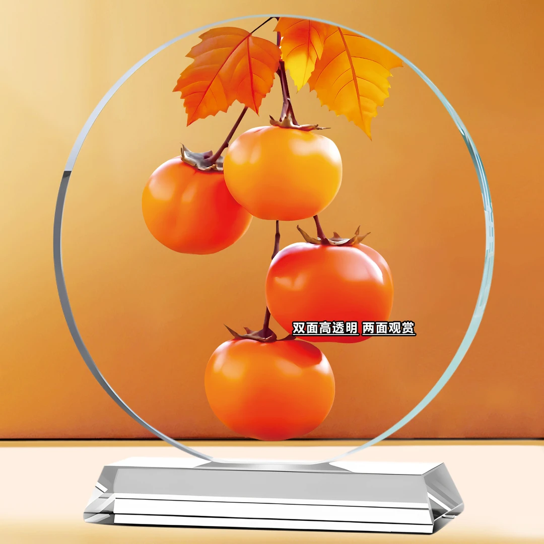 事事如意摆件柿柿如意画水晶摆件装饰乔迁直系新居入宅搬家礼物