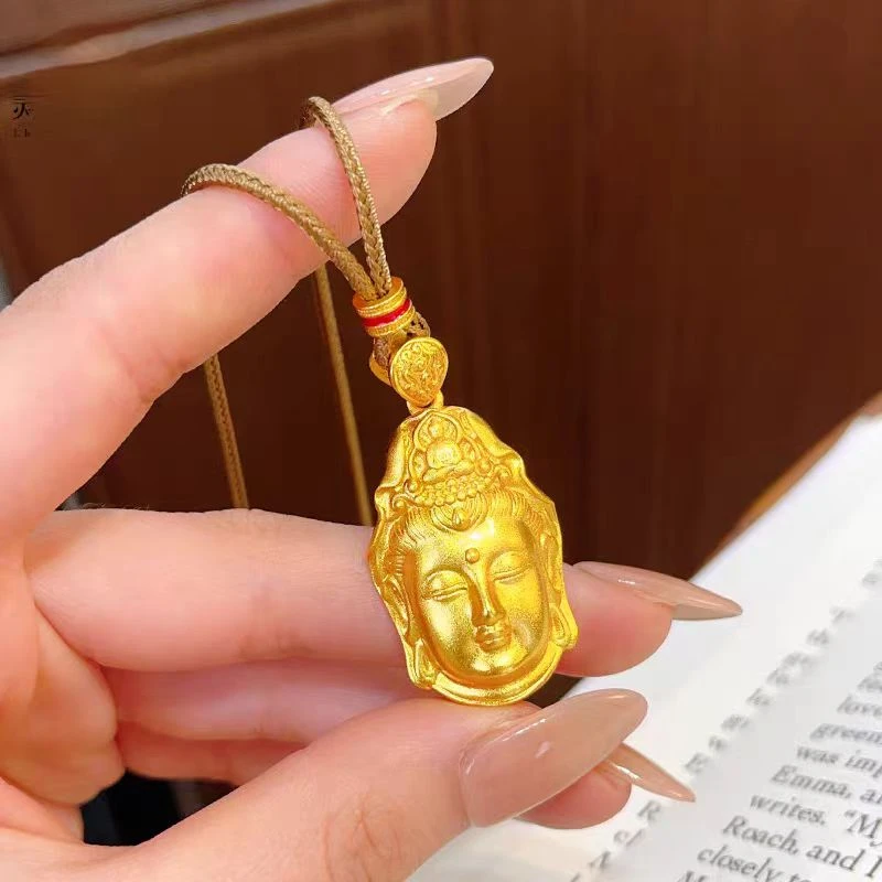 吊坠足银 足银实心观音吊坠气质古法挂坠