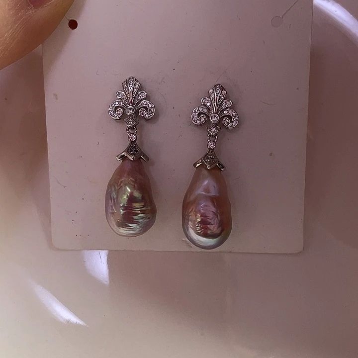 银S925镶嵌淡水珍珠耳饰