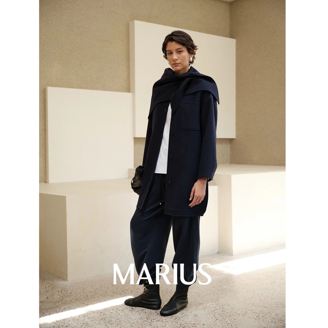 MARIUS"衬衫大衣"美利奴双面羊毛呢三角巾