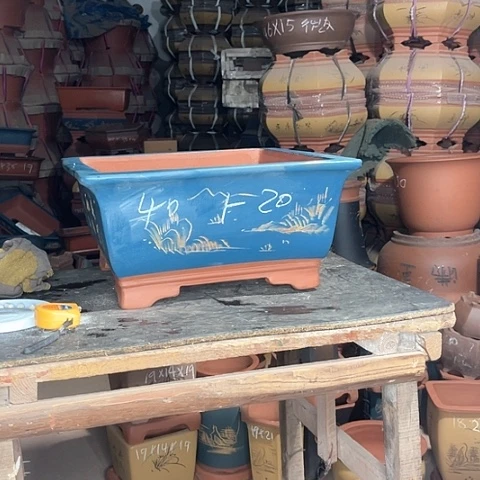 紫砂花盆四方盆一个蓝色