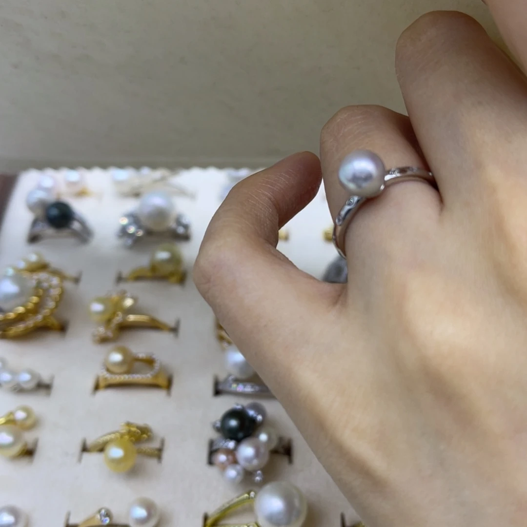 戒指银S925镶嵌海水珍珠