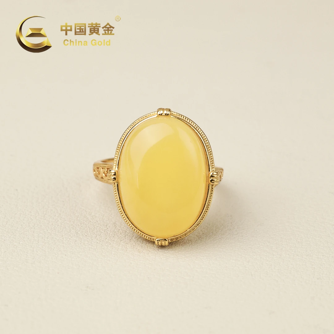 【中国黄金】蜜涟 | 蜜蜡*戒指*S925银镶嵌-J1155-Y