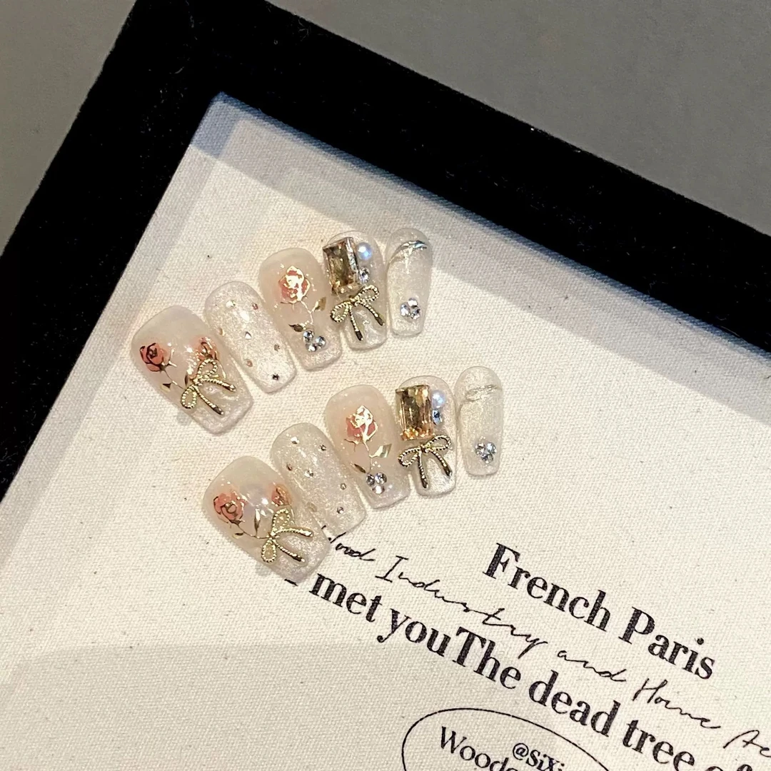 【玫瑰故事】法式复古猫眼千金感手工穿戴甲