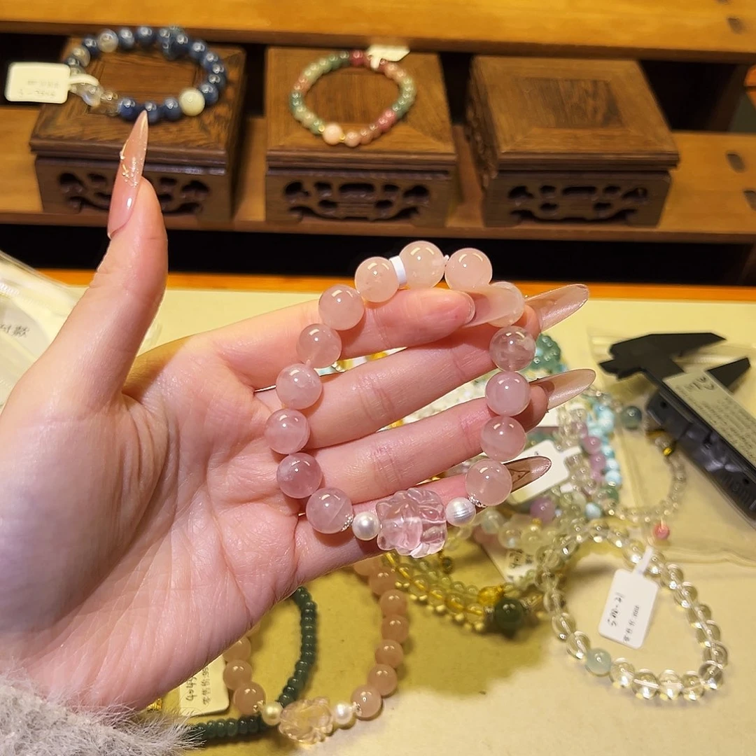 水晶手链银S925镶嵌粉水狐狸