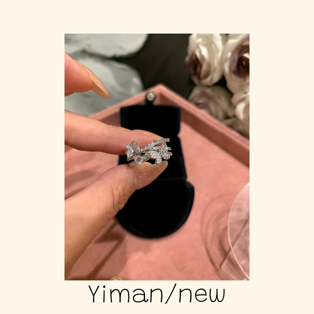 铜合金合成锆石戒指 甜美精致风 双层蝴蝶开口戒指MZ3726