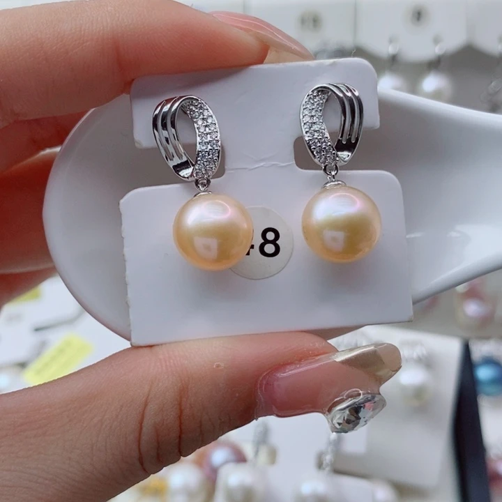 银S925镶嵌耳饰淡水珍珠