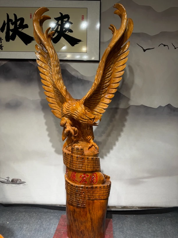 大展宏图雄鹰展翅整木根雕工艺品