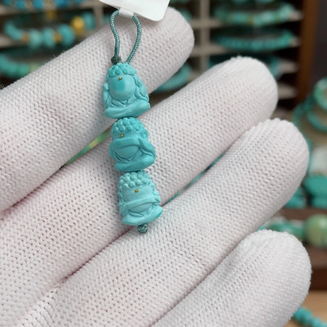 绿松石未镶嵌高瓷蓝三不佛