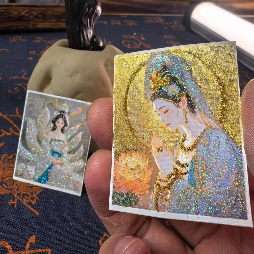 【慧儒】纯手工单卡芯半手绘描金 彩金 粗矿砂 金箔唐卡卡芯