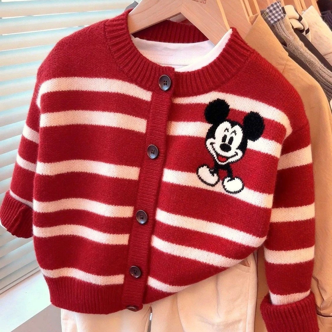 ~儿童卡通毛衣开衫外套2025新款男女童宝宝条纹针织上衣