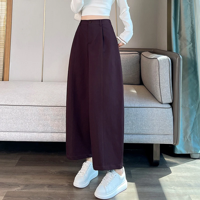 实拍秋季百搭白裤子全棉垂坠豆腐裤女九分宽松阔腿慵懒休闲裤