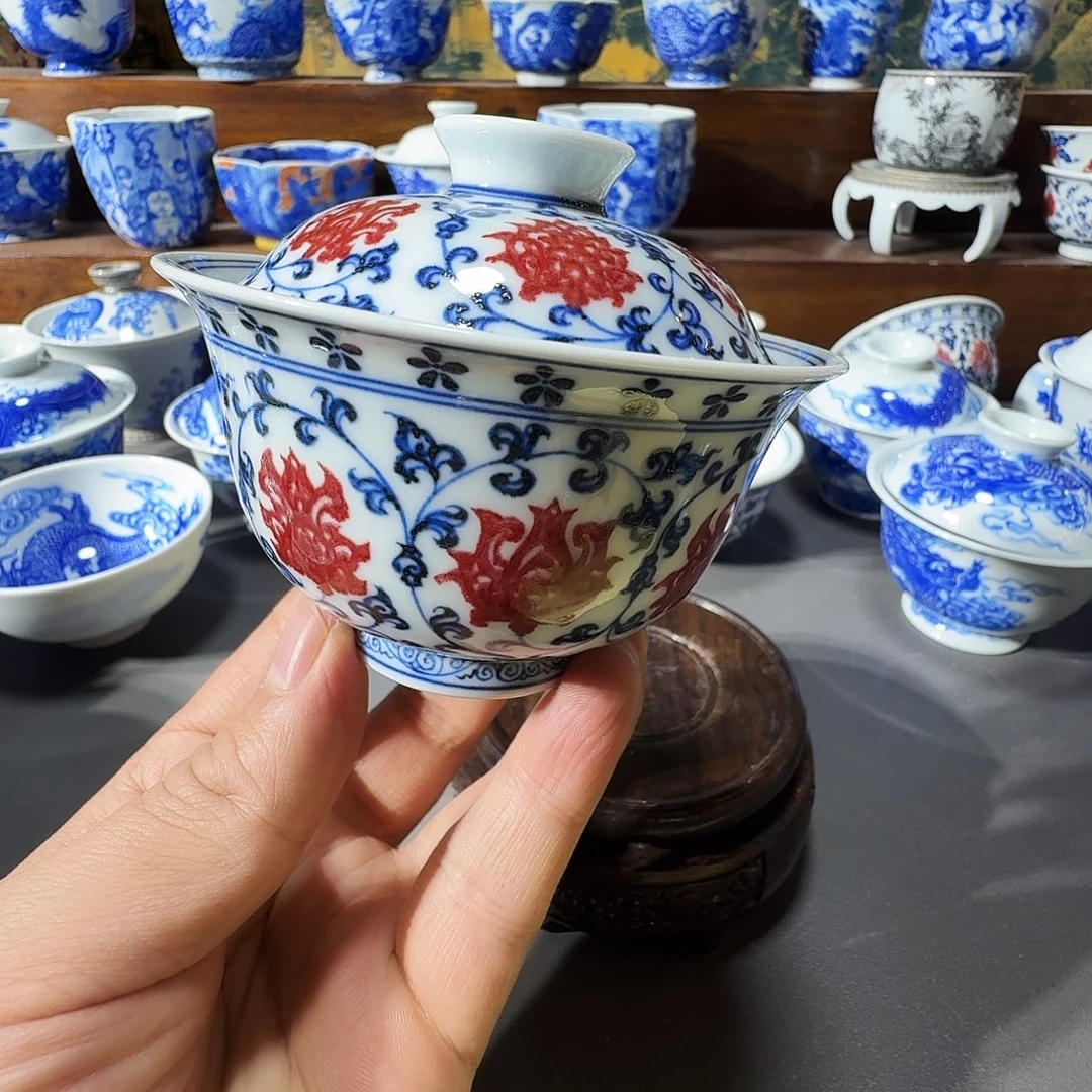 茗***茶泥塑盖碗手工手绘