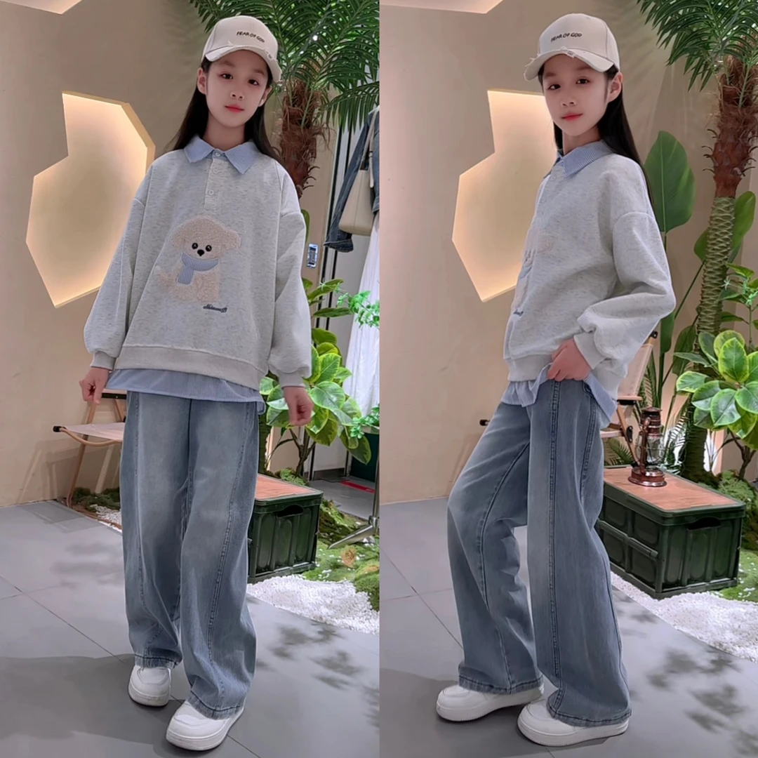儿童装2025新款春装牛仔直筒裤女童中大童春秋装休闲百搭牛仔长裤
