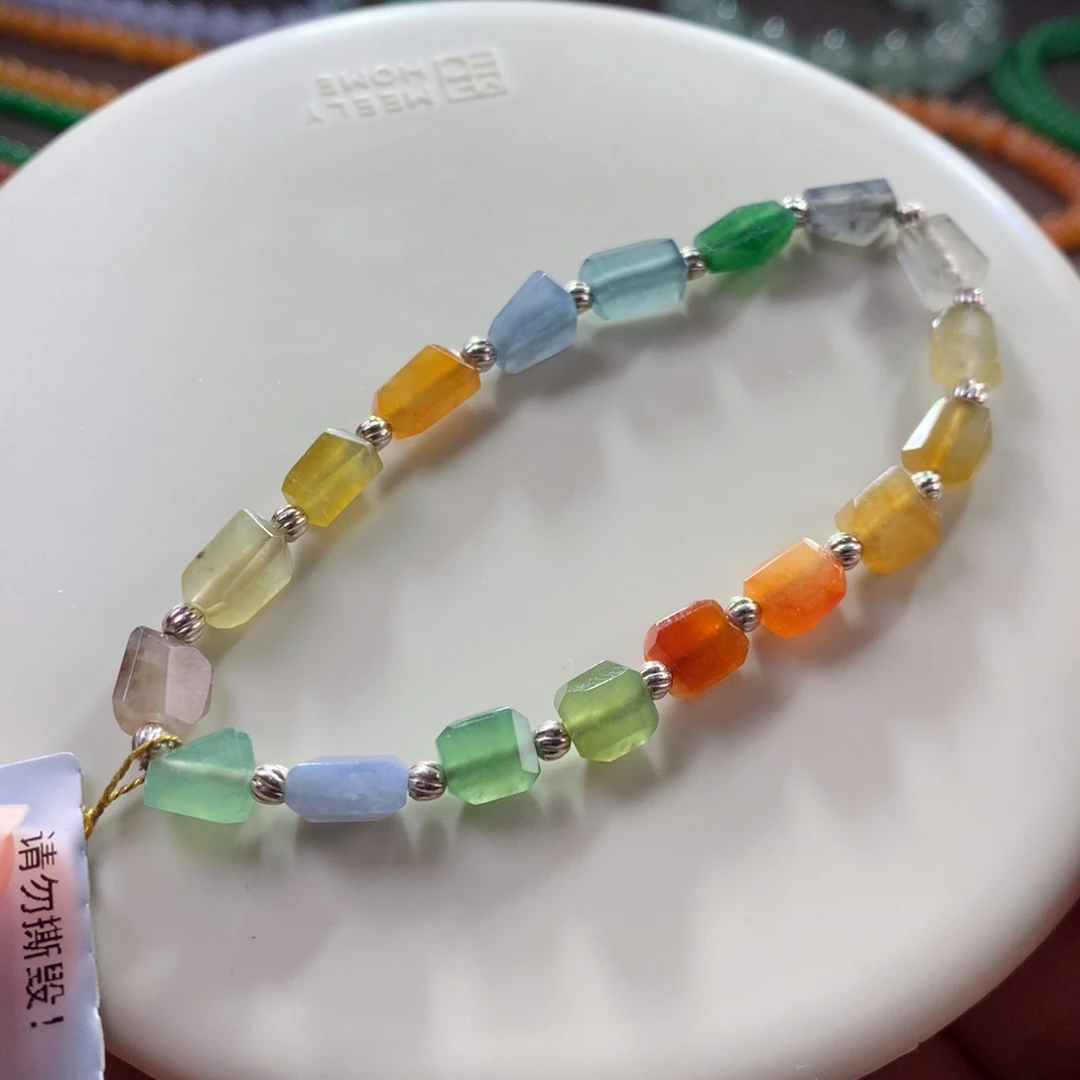 翡翠未镶嵌手链宠粉大漏*冰底艳彩彩虹糖果缤纷方糖随形