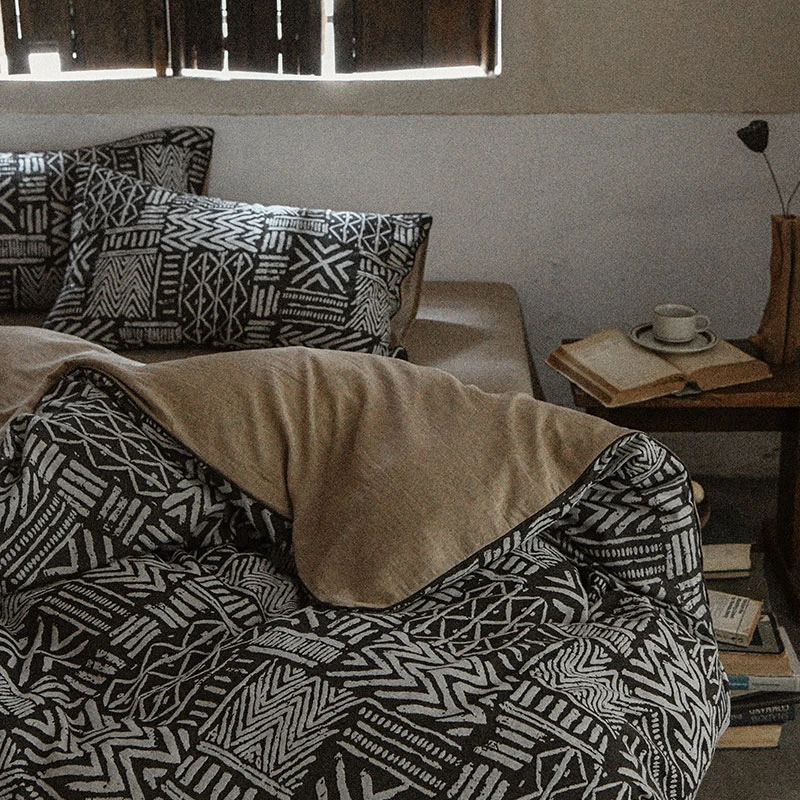 琳姐 稀有!非洲织物艺术亚麻四件套色织浮雕棉麻被套床单高级床品