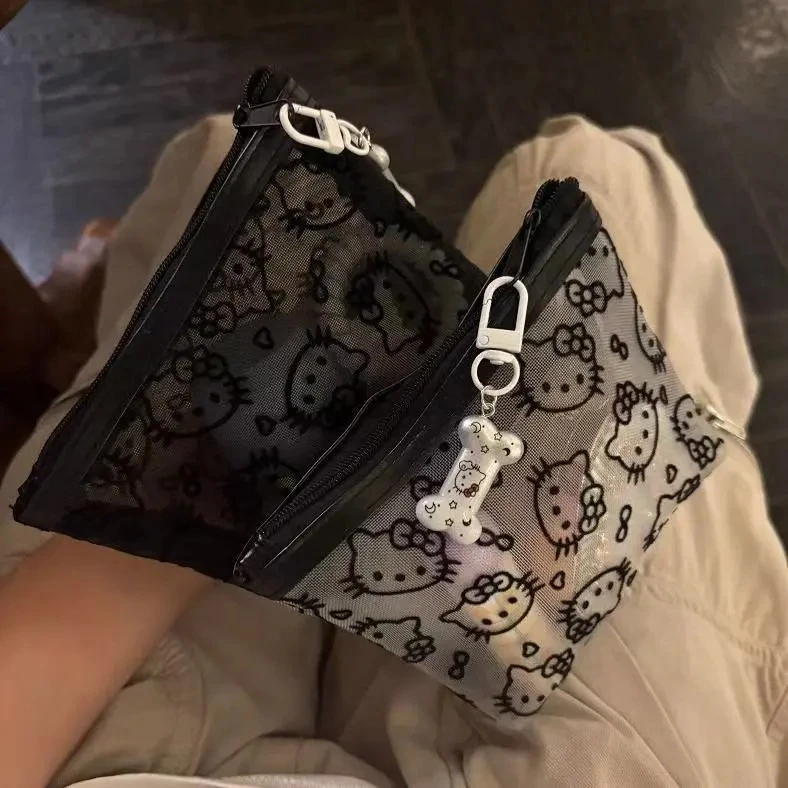 收纳旅行装透明网纱kitty补妆包便携外出化妆包实用零钱包耳机包