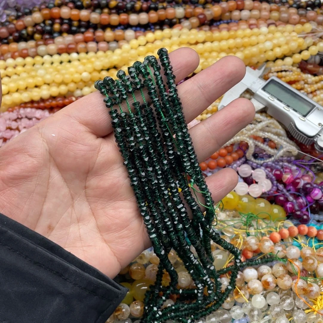 玛瑙/玉髓珠宝半成品未镶嵌三条装4mm+绿水晶切面算盘