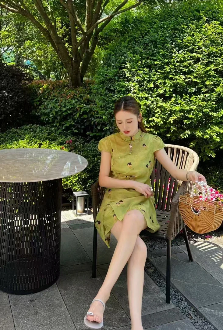 86350套装黄色短裤连衣裙显瘦夏季法式时尚套装通勤印花